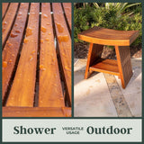 Curved & Durable Teak Shower Bench That Doubles As Teak Shower Stool & Teak Shower Seat. A Great Shower Chair for Inside Shower - Fully Assembled - 18inches - Mikha The Teaky Hut