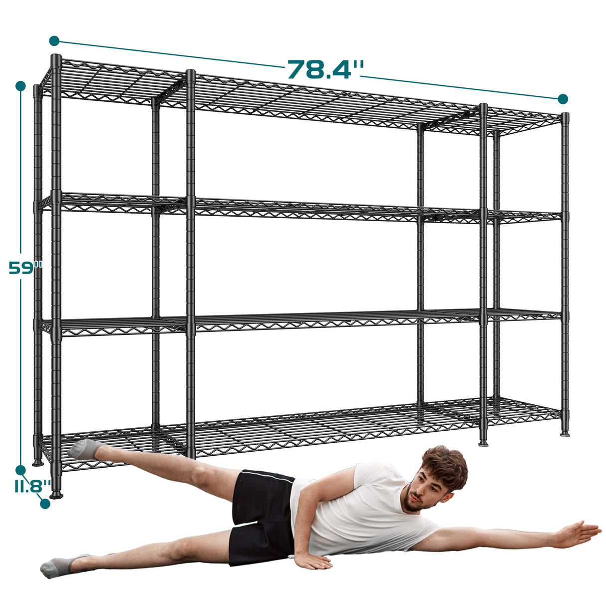 REIBII 78.4''W Storage Shelves Wire Shelving Unit Load 1500LBS,4 Tier Metal Shelving with Adjustable Metal Shelf Wire Rack for Pantry Shelves Commercial Shelving Kitchen Garage 78.4''Wx11.8''Dx59''H REIBII