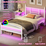 Fixwal Twin Bed Frame with Charging Station, Metal Bed Frame with Port and Outlet, White Fixwal