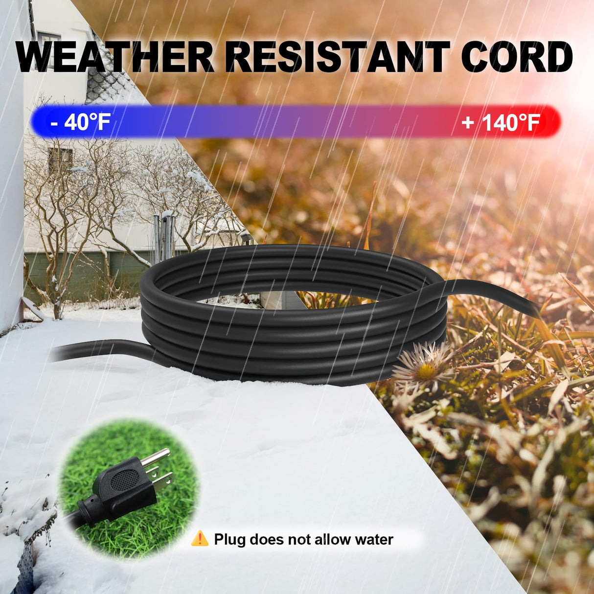 EP 50 Ft Outdoor Extension Cord with 3 Electrical Power Outlets - 16/3 SJTW Black Cable with 3 Prong Grounded Plug for Safety Great for Christmas Lights, Garden and Major Appliances EP
