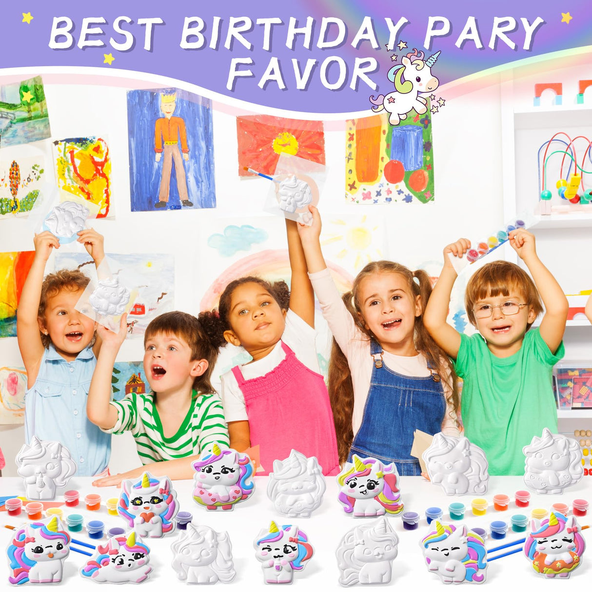 Leyndo 24 Set Unicorn Painting Kit Bulk Craft Kits DIY Paint Your Own Ceramic Figurines to Paint Unpainted Ceramic Plaster Painting Crafts for Party Favor Birthday Decorations Leyndo
