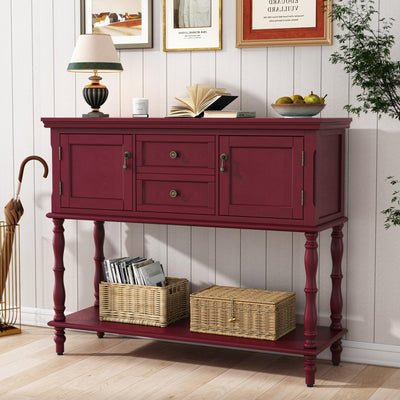 ARTPOWER Console Table with 2 Door, Open Storage Shelf and Retro Entryway Table with 2 Drawers Cabinets, Accent Table, Behind Couch Table for Living Room, Foyer and Hallway, Red