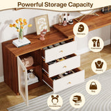 Tribesigns Modern Makeup Vanity, Retractable Large Vanity Desk with 3 Drawers and Cabinet, Makeup Corner Dressing Table for Bedroom, Walnut and White (Without Mirror) Tribesigns