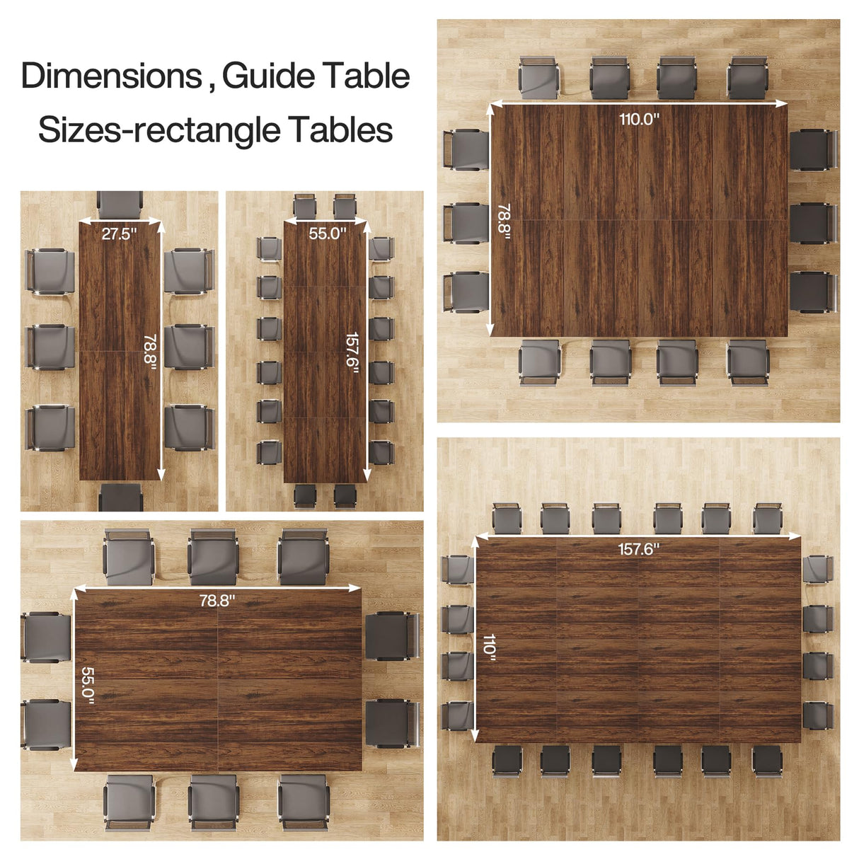 Tribesigns 6.5FT Conference Table for 6-8 People, 78 inch Long Rectangular Seminar Table with Strong Metal Frame, Business Furniture Boardroom Desk for Office Meeting Conference Room (1PCS, Brown) Tribesigns