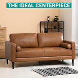 Naomi Home Genuine Leather Sofa - Revel in Exquisite Leather Opulence - Unparalleled Luxury Mid-Century Leather Sofa - Embodiment of Cozy Lounging and Contemporary Design Tan Naomi Home