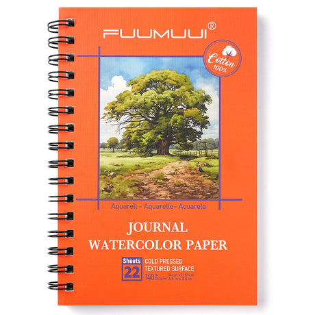 Watercolor Journal 5.5x8.5-inch, Fuumuui Watercolor Sketchbook 100% Cotton Paper Cold Pressed 140 lb/300gsm 22 Sheets for Watercolor As Travel Notebook On The Go Fuumuui