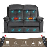 PALLOME Loveseat Recliner, Velvet Reclining Sofa, 54'' Double Recliner Loveseat with Heat and Massage, RV Theater Seating, Manual Recliner Chair for Living Room (Velvet, Grey) PALLOME