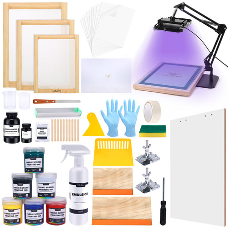 Caydo 66 PCS All-in-One Screen Printing Kit - 50W LED UV Exposure Screen Printing Light, Screen Printing Ink, Screen Printing Photo Emulsion, Instructions Caydo