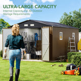 10X12X7.5 FT Outdoor Steel Storage Shed with Lockable Doors, 2 Windows, Transparent Roof Panels, Metal Frame Floor (Wood Panels Not Included), Ideal for Backyard, Patio Storage,Chicken Coop，Brown Mistmo