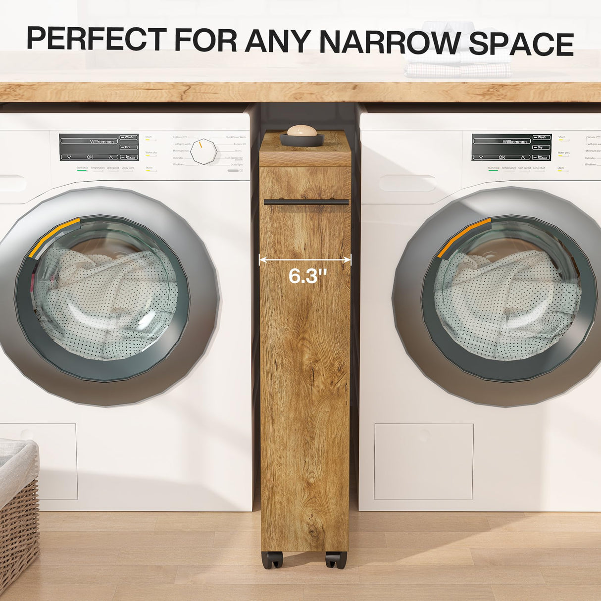 Tribesigns Slim Storage Cart, Rolling Narrow Kitchen Cart on Wheels for Small Place, 4-Tier Slide Out Slim Utility Cart Skinny Laundry Cart with Handle for Kitchen, Bathroom, Laundry (Farmhouse) Tribesigns