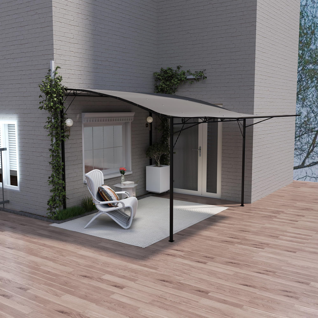 Outsunny 10' x 8' Outdoor Pergola and Patio Gazebo, Extendable Side Awning, Sun Shade Shelter for Garden, Camper, Deck, Doors and Windows, Brown Outsunny