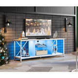 WLIVE TV Stand up to 65 Inch TV, 55" Entertainment Center with LED, Industrial TV Console with Glass Shelf for Living Room and Bedroom, White WLIVE