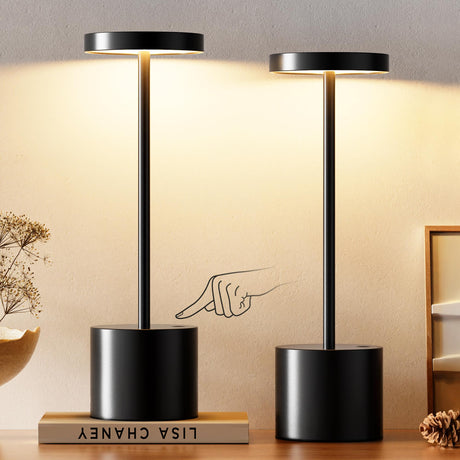 Cordless Table Lamp, 4000mAh Rechargeable Battery Powered Lamps, 3 Color Stepless Dimming, LED Wireless Outdoor Lamps for Dining Room, Bedroom, Bar, Cafe, Restaurant, Patio, Camping, Set of 2- Black Kakanuo