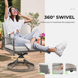 HAPPATIO 9-Piece Patio Table and Chairs Set for 8, Aluminum Outdoor Dining Set with Cushions, 8 Swivel Dining Chairs, 1 Large Rectangular Table with Umbrella Hole for Lawn, Porch, Backyard, Grey HAPPATIO