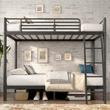 soges Twin Over Twin Metal Bunk Bed with Ladder & Guardrail, Heavy Duty Metal Bed Frame for Teens Adults, Black soges
