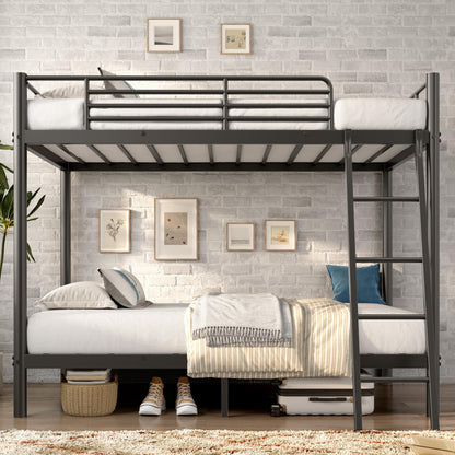 SogesSleep Bunk Bed Twin Over Twin, Heavy Duty Metal Bunk Bed Frame with Angled Ladder for Teens and Adults, for Spaces-Saving, Smooth Rounded Edges, Noise Free & Easy Assembly, Black