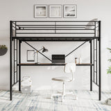 JURMERRY Twin Metal Loft Bed with Desk, Two Ladders, and Safety Guard Rail in Black JURMERRY