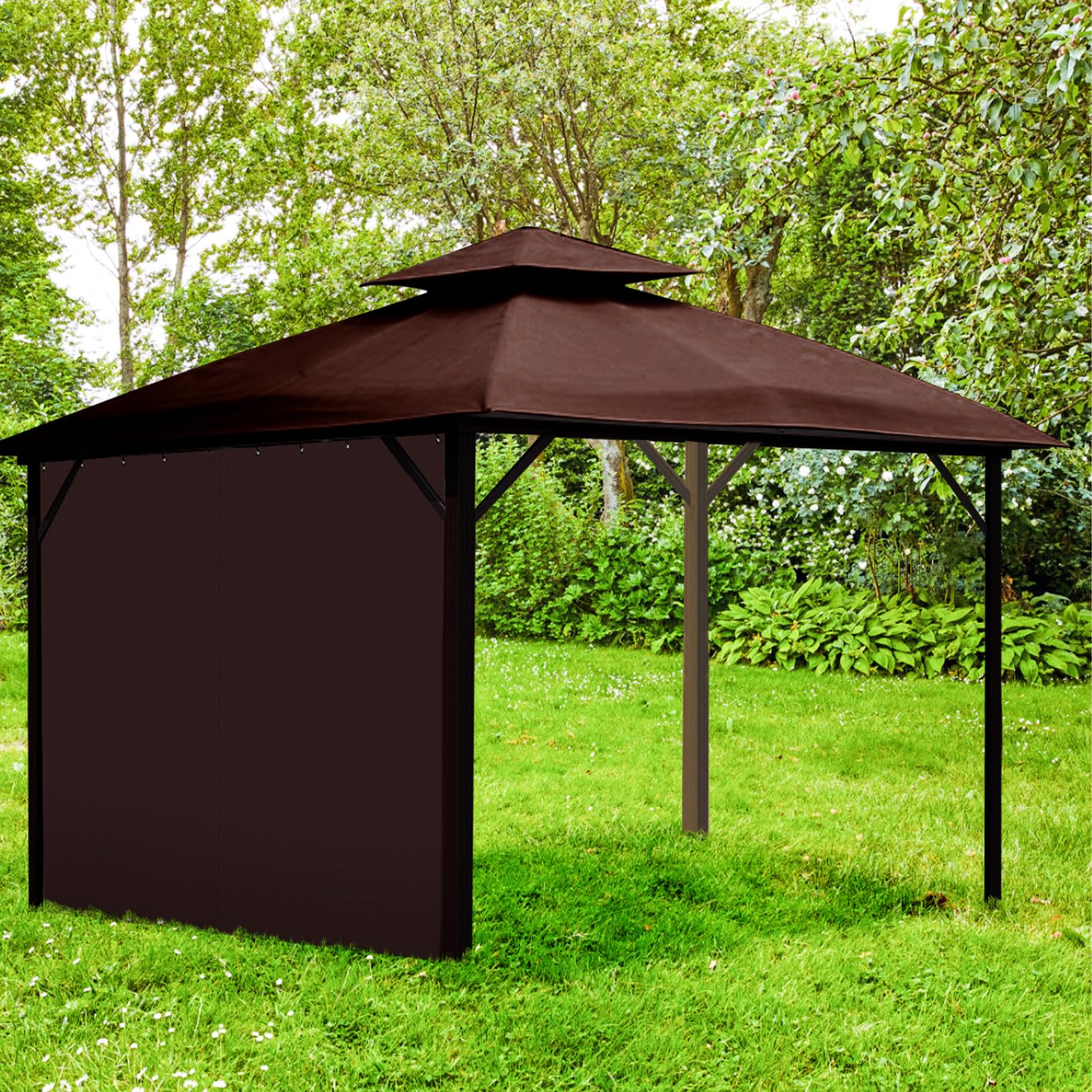 AONEAR Gazebo Privacy Curtain with Zipper Side Wall Universal Replacement for 10' x 10' Gazebo, Patio, Outdoor Canopy, Garden and Backyard,Coffee Brown (1-Panel Curtain Only) - WoodArtSupply