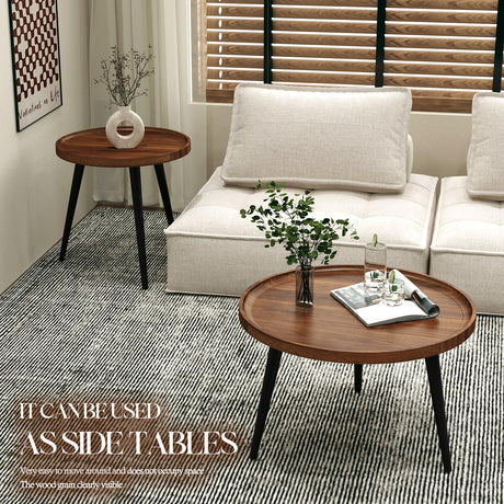 Semjar 2 Pcs Mid Century Modern Round Coffee Tables for Living Room,Easy Assembly Nesting Coffee Tables,Natural Wood Color Minimalist Circle Coffee Tables for Bedroom Office Balcony Yard Semjar