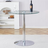 LUFTUT Round Glass Bar Height Table,35" Round Counter Height Table with Tempered Glass Tabletop,Sturdy Silver Chrome Pole Support,Clear Round Pub Tables for Small Space,Kitchen,Bistro(36" H LUFTUT