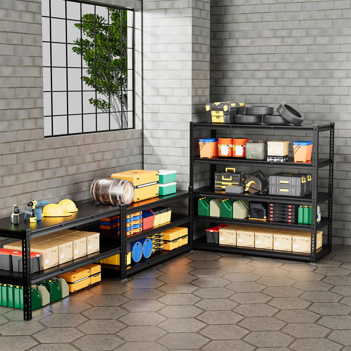 cynnda 5 Tier 60”D X 24”W X 78”H Garage Shelves Heavy Duty 3000LBS Adjustable Metal Storage Shelves for Garages Shops and Basements (Black) cynnda