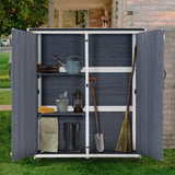 MCombo Storage Shed Backyard Utility Tools Organizer Outdoor Wooden Garden Racks Shelves with Lockers 2 Doors Home Furniture 6056-1400(Grey) MCombo
