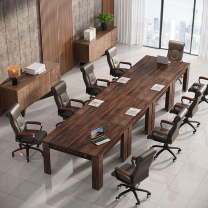 Tribesigns 43-Inch Square Conference Table for 4 People, Small Wooden Meeting Room Table for Conference Room Seminar Room Boardroom, Rustic Brown, Heavy Duty Legs - WoodArtSupply