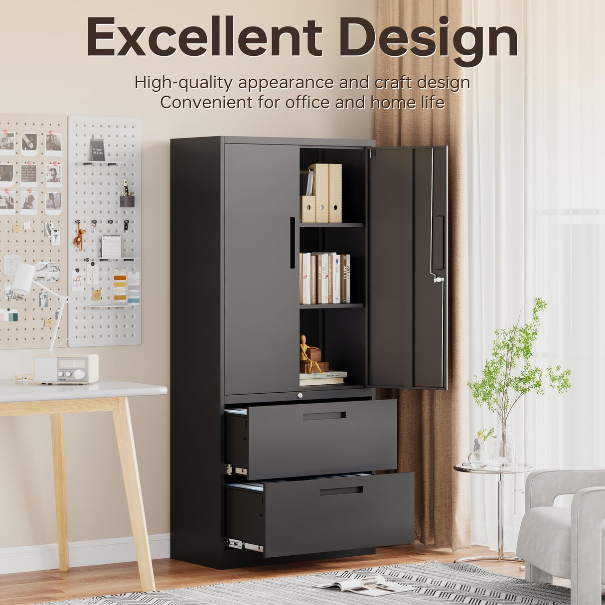 SISESOL Black Metal Storage Cabinet with Drawer and Shelf, 71" Metal File Cabinets for Home Office,Steel Garage Storage Cabinet with Locking Doors for Home,Office,Garage,School SISESOL