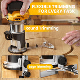 Cordless Compact Router for DeWalt 20V Battery (Bare Tool), 6 Variable Speeds Router Tool for Woodworking, 800W 30,000 RPM Fixed Base Wood Router with Trim Router Bits, Edge & Roller Guide, Dust Hood MtiolHig