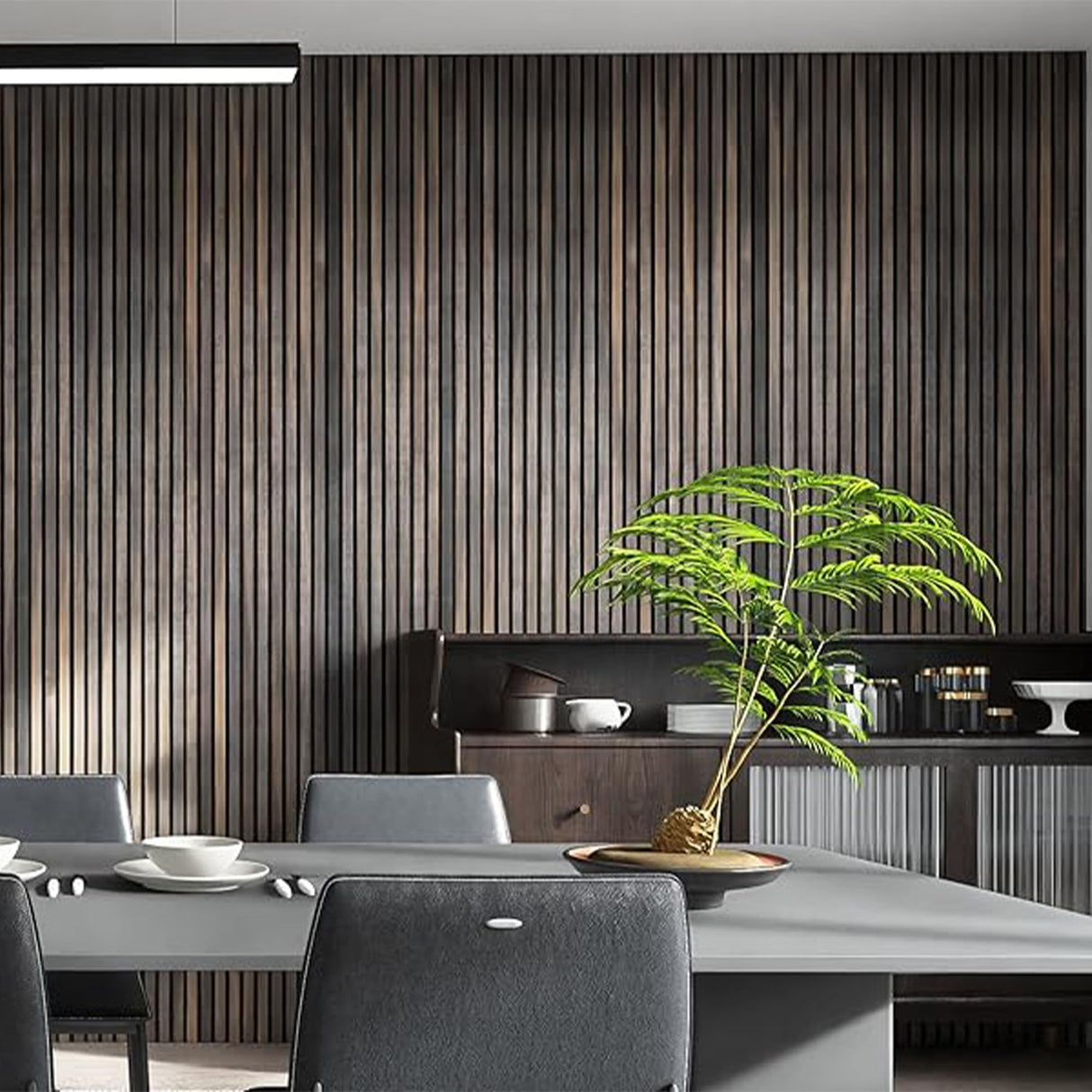 Acoustic 3D Panels for Interior Wall and Ceiling Decor, Soundproof Wood Accent Slat Fluted Noise Absorbing Panels Decorative for Bathroom, Bedroom, Smoked Oak Wood Veneer, 94.5" X 23.6" Each Box Kieacia