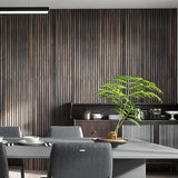 Acoustic 3D Panels for Interior Wall and Ceiling Decor, Soundproof Wood Accent Slat Fluted Noise Absorbing Panels Decorative for Bathroom, Bedroom, Smoked Oak Wood Veneer, 94.5" X 23.6" Each Box Kieacia