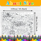 43.3x31.5" Summer Coloring Poster with Picture, Giant Summer Time Painting Poster, Large Coloring Tablecloth for Classroom Home Birthday Party Supplies Favor Nicime