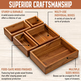 Demigo Acacia Drawer Organizer Set of 5, Cabinet Container Box, Wood Bin Set in Varied Sizes, Dividers Holder for Storage Cooking Utensils Spices Tea Bags Foods Office Items (Brown) Demigo