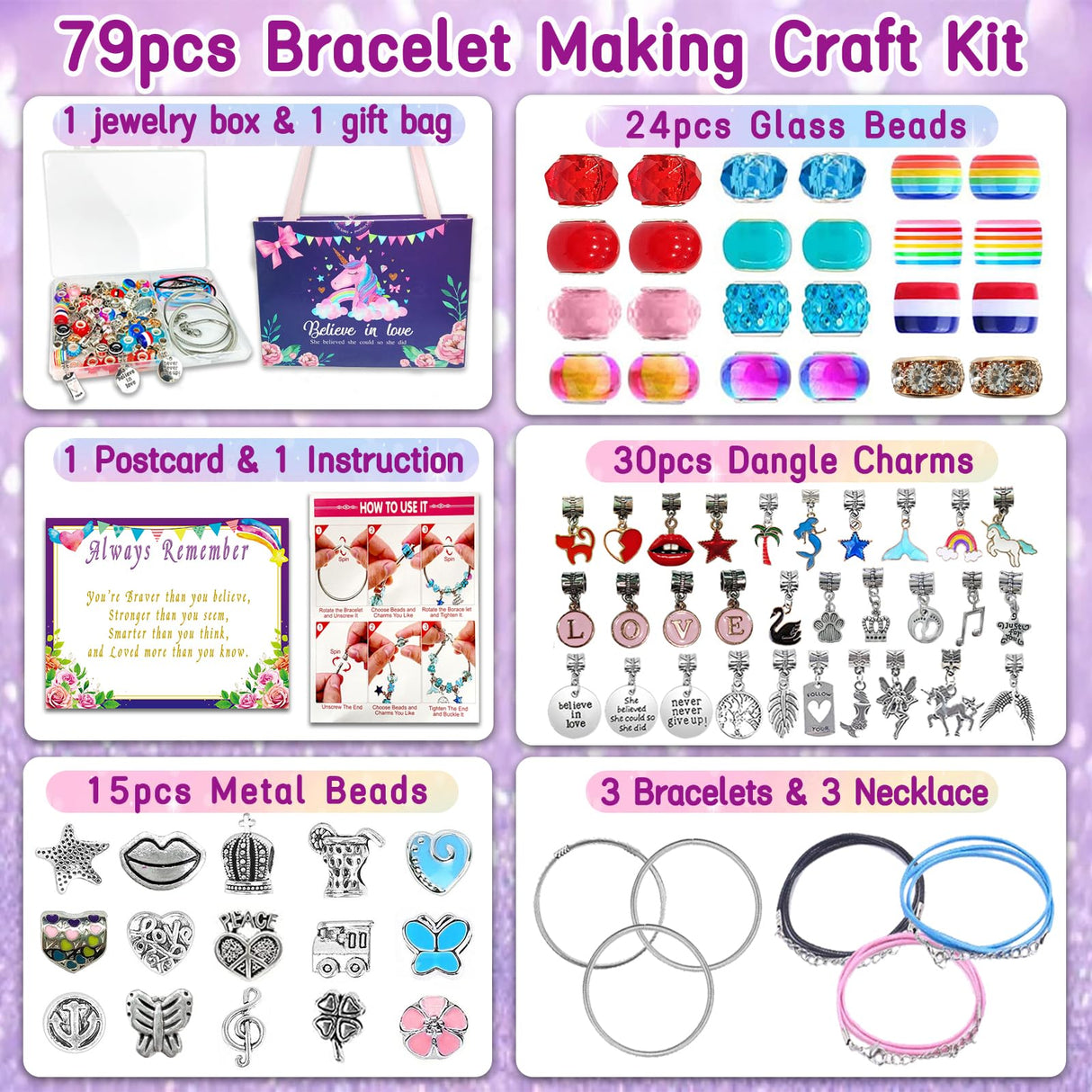 Charm Bracelet Making Kit,Jewelry Making Supplies Beads,Unicorn/Mermaid Crafts Gifts Set for Girls Teens Age 6-12 klmars