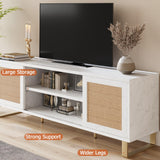 IDEALHOUSE Rattan TV Stand 66 Inch, White Entertainment Center Modern TV Console Table with Storage, Doors and Shelves, Media Cabinet Furniture for Living Room Bedroom IDEALHOUSE