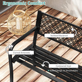Tangkula 50 Inches Outdoor Garden Bench, Metal Patio Park Bench with Geometric Lattice Backrest, Armrests and Slatted Seat, Outdoor Loveseat Chair for Porch, Lawn and Yard (Black) Tangkula