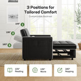 Marsail 3-in-1 Convertible Futon Sleeper Sofa Bed, Pull Out Couch with Adjustable Backrest, USB Charging & Side Pockets, Velvet Fabric Sofa for Living Room, Apartment, Loveseat, Black Marsail