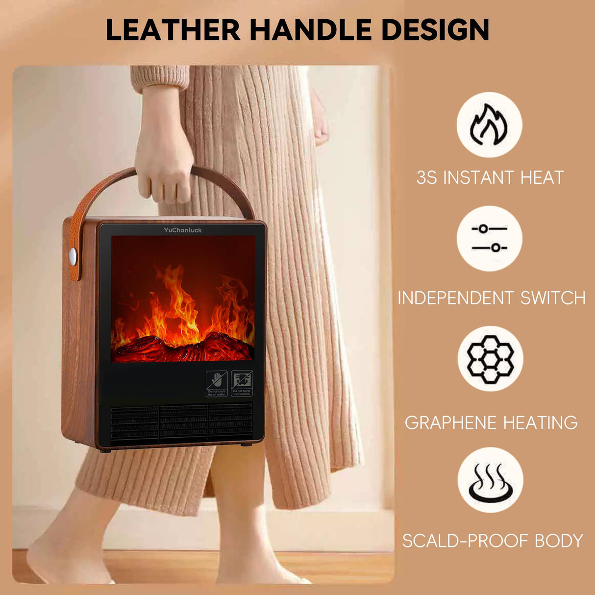 Portable Electric Fireplace Heater for Indoor Use,Fake Fireplace Space Heaters 1500W High Power,Small Fireplace with Realistic 3D Flame Effect,Mini Heater with Overheat and Tilt Protection YUCHANLUCK