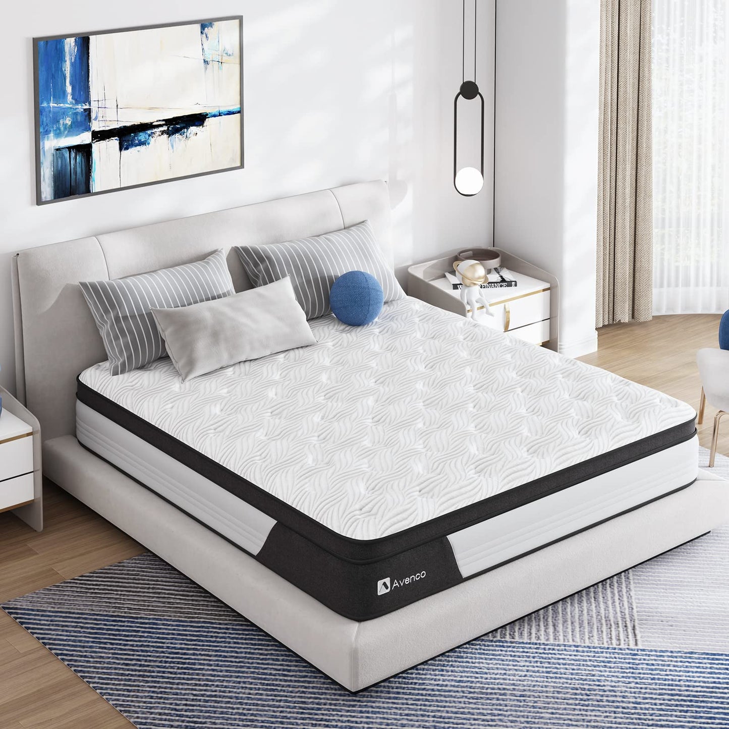 Avenco California King 12 Inch Hybrid Mattress - Medium Firm, CertiPUR-US Foam, Pressure Relief, Motion Isolation, Breathable Fabric