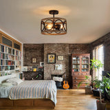 MEIXISUE Semi Flush Mount Modern Farmhouse Ceiling Light Fixtures,3-Lights Black and Retro Wood Finish,Drum Shade Rustic Light Fixtures for Entryway Hallway Foyer Kitchen Dining Room Bedroom MEIXISUE