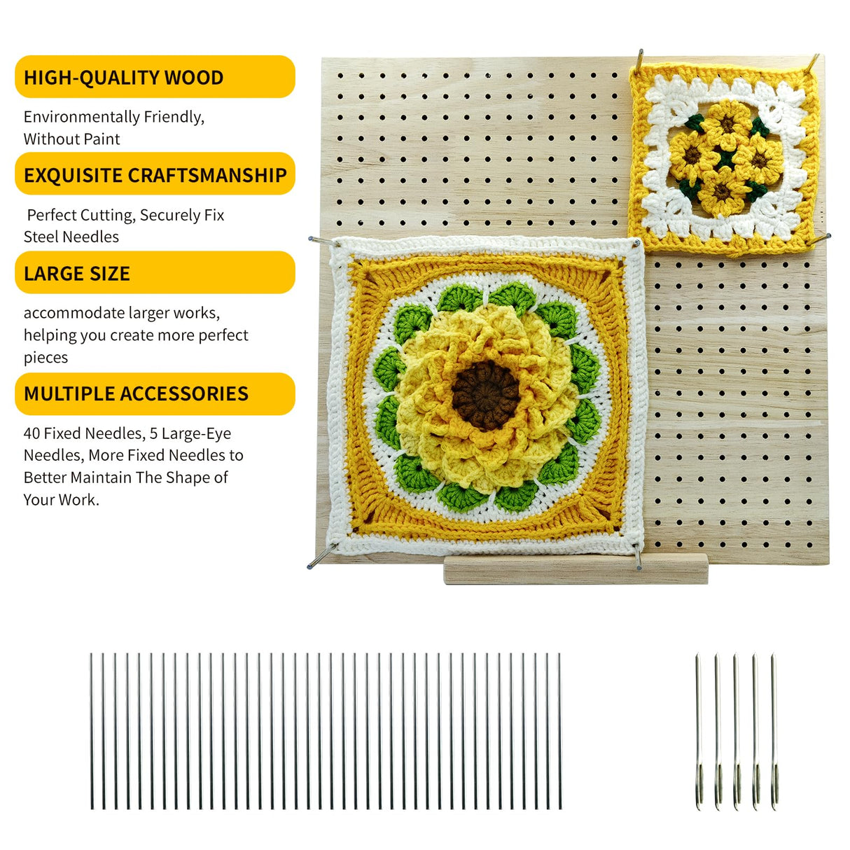 12.4 Inches Crochet Blocking Board with 40 Pins, blocking boards for crochet projects, Granny Square Blocking Board, Wooden Blocking Mats for Crochet, Blocking Board, Blocking Mats for Knitting slcinwzdt