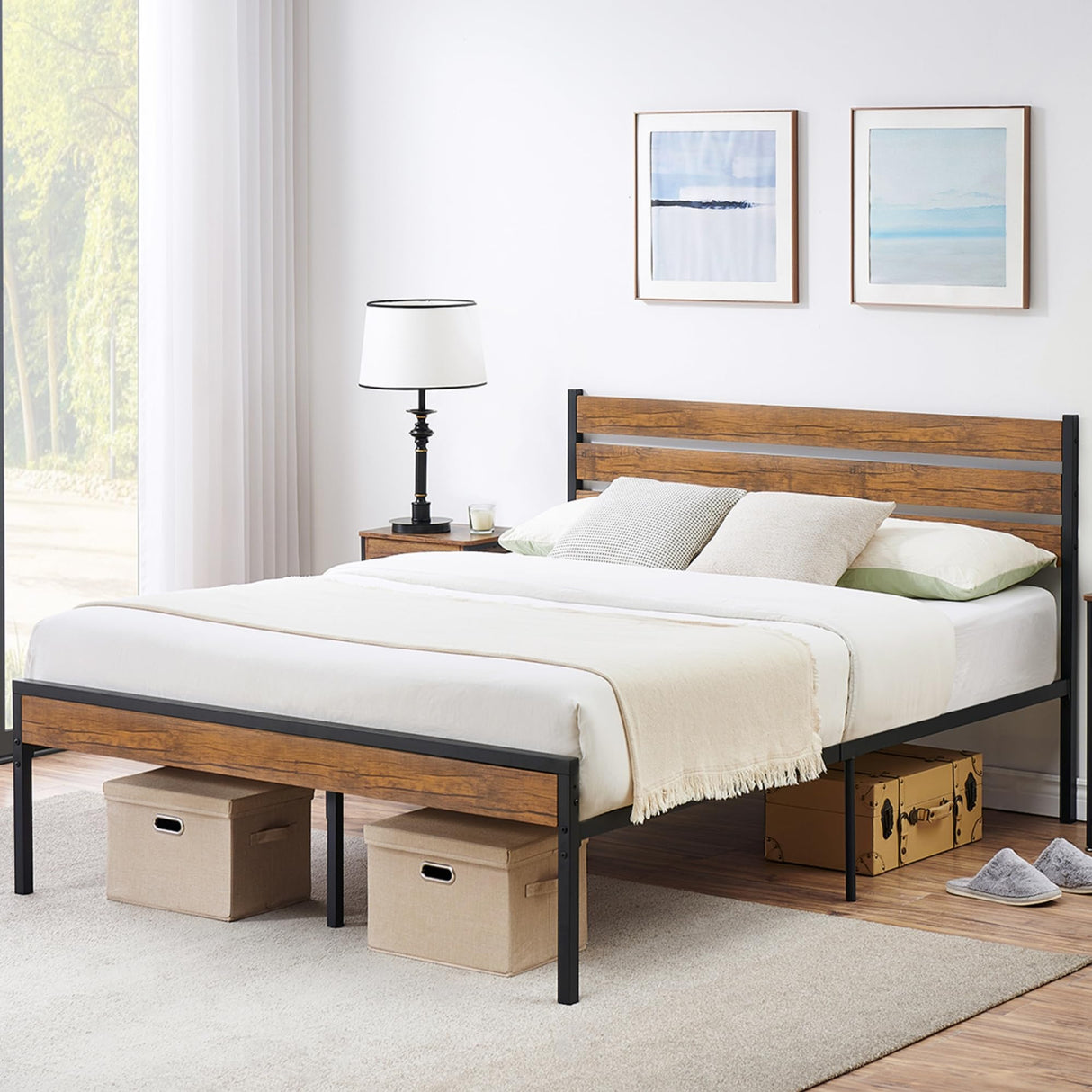 GarveeHome Full Size Bed Frame with Wood Headboard, Strong Wood Slats Support, Under Bed Storage, Noise-Free, No Box Spring Needed GarveeHome