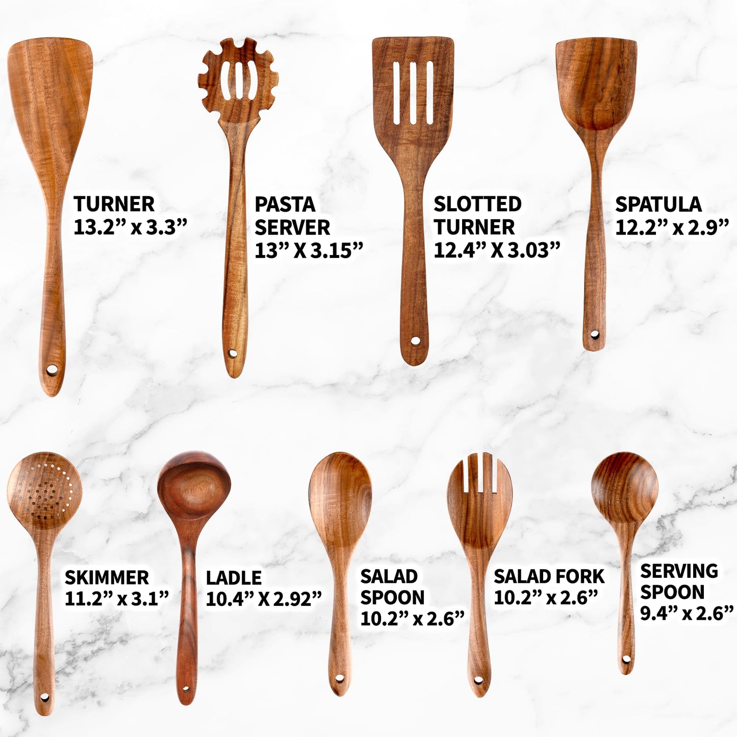 Zulay Kitchen 9-Piece Teak Wooden Utensils for Cooking - Smooth Finish Natural Teak Utensil Set - Non-Stick Wooden Spoons for Cooking - Kitchen Gift Set - Comfortable Grip Wooden Utensil Set