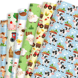 12 Sheets Farm Animal Wrapping Paper - Farmhouse Themed Gift Wrap with Pigs, Cows, Sheep, Chickens, Folded Flat Packaging Paper for Birthdays, Showers, Holidays, DIY Craft, 19.7 x 27.6 Inches Pineraap