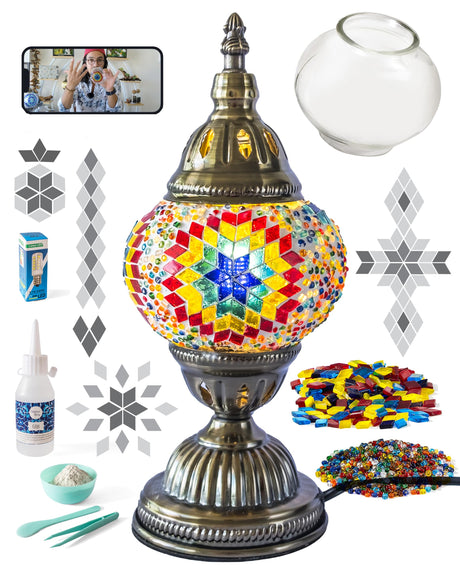 KRAFTSTORIES Turkish Mosaic Lamp Kit DIY Glass Decorative Table Bedside Night Light Tabletop for Living Room Bedroom | Make Your Own Lamp | Antique Bronze Base (Multicolor) KRAFTSTORIES