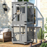 TRYKERPET 4 Tiers Catio Outdoor Cat Enclosure, Outdoor Cats House with 4 Wheels, Cat Enclosure Window Access with Removable Floor, Upgraded Resting Box, Waterproof Roof, Wooden Indoor Pet Cage, Grey TRYKERPET