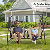 VINGLI 2.4 FT 1-Person Use Round Rattan Porch Swing Outdoor Support 440 LBS with Cushions & Adjustable Chains, Patio Wicker Swing Bench Chair for Garden, Yard, Lawn, Tree, Brown VINGLI