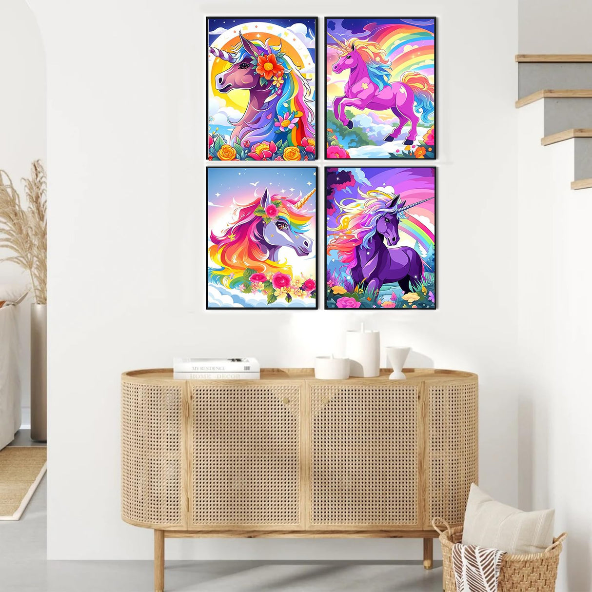 ZXQL 4 Pack Unicorn Paint by Numbers Kit for Adults Beginners, 12" Wx16 L Paint by Numbers for Adults Rolled up Canvas for Painting Home Decor Creative Wall Art with Nice Gift Box ZXQL