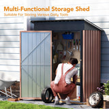 Panovue 5X3X6.1FT Outdoor Steel Storage Shed with Lockable Door,Tool Shed with Sloping Roof, Anti-Corrosion Metal Shed for Backyard Garden Patio Lawn (Light Wood Grain) Panovue