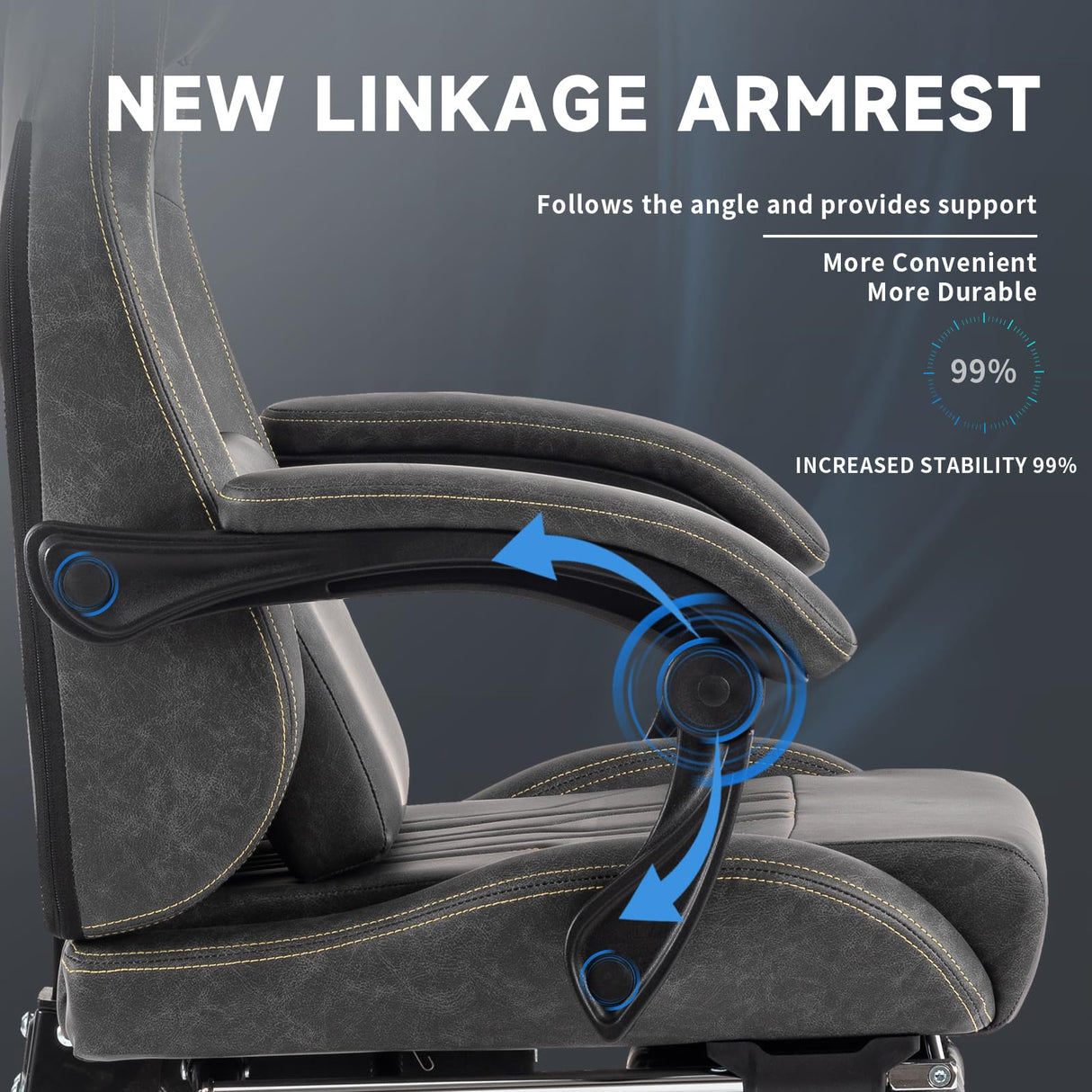 Gaming Chair, Video Game Chair with Massage Lumbar Support and Footrest, Comfortable Ergonomic Computer Chair with Linkage Armrests, Height Adjustable Racing Game Chair Pu Leather for Adults, Grey NIONIK